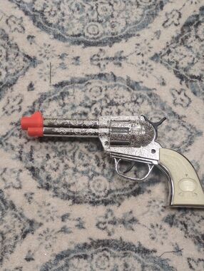 Kids Silver and Cream Toy Revolver with Orange Safety Tip